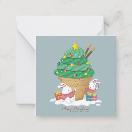 Carte De Correspondance Joyeux Noël : lapins & crème glacée (Devant)