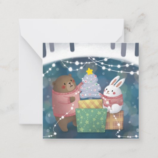 Carte De Correspondance Joyeux Noël : ours et lapin (Devant)