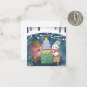 Carte De Correspondance Joyeux Noël : ours et lapin (Devant/Arrière en situation)
