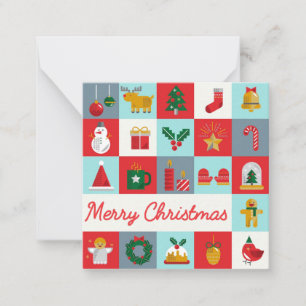 Carte De Correspondance Joyeux Noël Patchwork d'icônes de vacances rétro