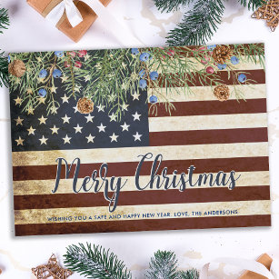 Carte De Correspondance Joyeux Noël Patriotique drapeau Vintage américain
