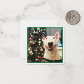 Carte De Correspondance Joyeux Noël Smiling Bull Terrier (Devant/Arrière en situation)