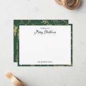 Carte De Correspondance Joyeux Noël vert et or Botanique (Devant/Arrière en situation)