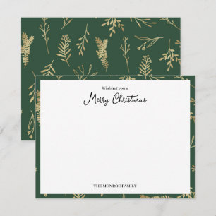 Carte De Correspondance Joyeux Noël vert et or Botanique