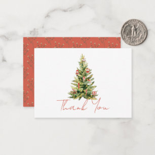 Carte De Correspondance Joyeux petit arbre de Noël Merci rouge