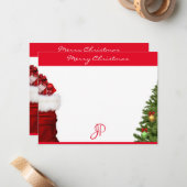 Carte De Correspondance Joyeux Texte de Noël Monogramme Script de calligra (Devant/Arrière en situation)