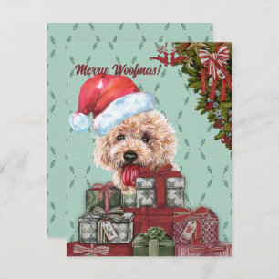 Carte De Correspondance Joyeux Woofmas ! Apricot Poodle Père Noël