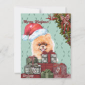 Carte De Correspondance Joyeux Woofmas ! Chien de Poméranie Noël (Devant)