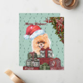 Carte De Correspondance Joyeux Woofmas ! Chien de Poméranie Noël (Devant/Arrière en situation)