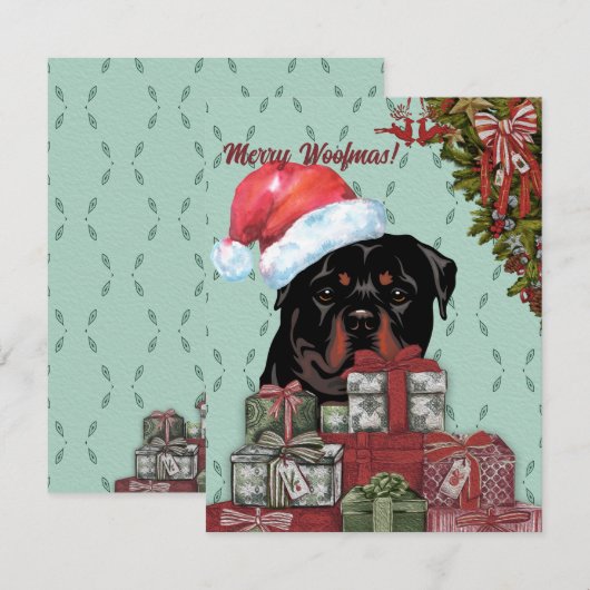 Carte De Correspondance Joyeux Woofmas ! Don de Noël Rottweiler Santa Hat (Devant / Derrière)
