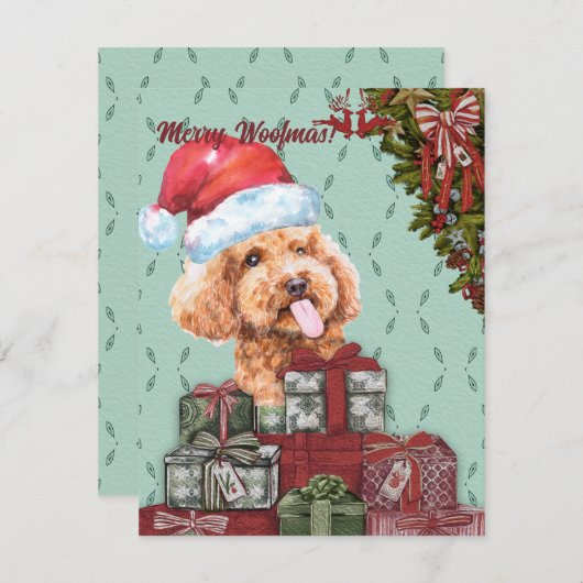 Carte De Correspondance Joyeux Woofmas ! Funny Poodle Noël de Noël (Devant / Derrière)