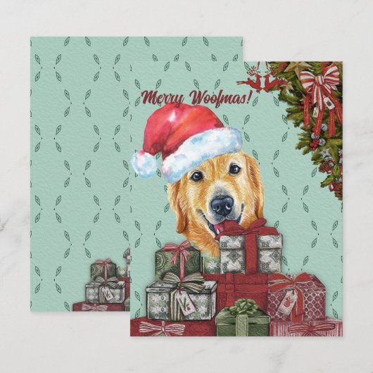 Carte De Correspondance Joyeux Woofmas Golden Retriever Santa Hat Noël (Devant / Derrière)