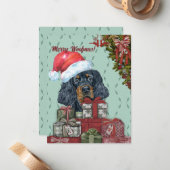 Carte De Correspondance Joyeux Woofmas ! Gordon Setter Santa Hat Noël (Devant/Arrière en situation)