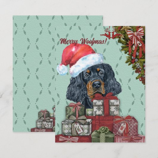 Carte De Correspondance Joyeux Woofmas ! Gordon Setter Santa Hat Noël (Devant / Derrière)