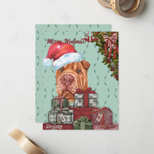 Carte De Correspondance Joyeux Woofmas ! Noël à la charpei Santa Hat