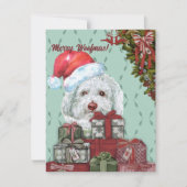 Carte De Correspondance Joyeux Woofmas ! Noël du caniche blanc (Devant)