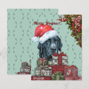 Carte De Correspondance Joyeux Woofmas ! Noir labrador récupérateur Noël