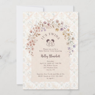 Carte De Correspondance Jumeaux de Fête de Naissance Fleurs en Arche Roman