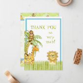 Carte De Correspondance Jungle Babies, Garçon Merci Notes (Devant/Arrière en situation)