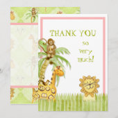 Carte De Correspondance Jungle Babies, Girl Thank You Notes (Devant / Derrière)