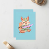 Carte De Correspondance Kawaii Squirrel Samurai. (Devant/Arrière en situation)