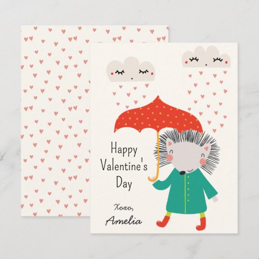 Carte De Correspondance Kids Classroom Cute Hedgehog Valentine's Day (Devant / Derrière)