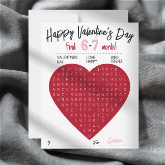 Carte De Correspondance Kids Six Seven Valentine Word Search Heart Class