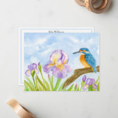 Carte De Correspondance Kingfisher with Purple Irises Personalized (Devant/Arrière en situation)