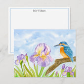 Carte De Correspondance Kingfisher with Purple Irises Personalized (Devant / Derrière)