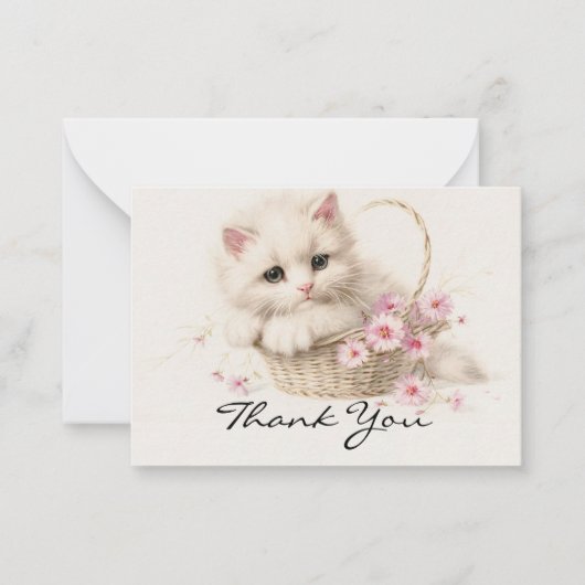 Carte De Correspondance Kitty Panier Fleurissant Merci (Devant)
