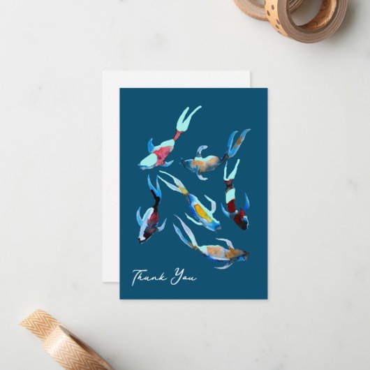 Carte De Correspondance Koi Fish aquarelle (Devant/Arrière en situation)