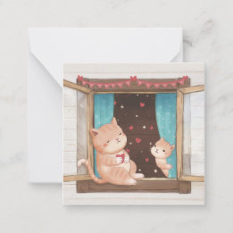 Carte De Correspondance La Saint-Valentin : Illustration de chats et de cœ