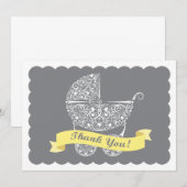 Carte De Correspondance Lacy Baby Carriage Merci Note Jaune (Devant / Derrière)