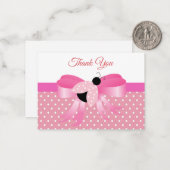 Carte De Correspondance Ladybug Rose Sur Le Merci De Ruban Rose (Devant/Arrière en situation)