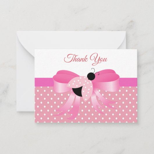Carte De Correspondance Ladybug Rose Sur Le Merci De Ruban Rose (Devant)