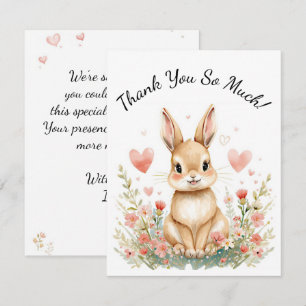 Carte De Correspondance Lapin Bébé Animal de Forêt Enfants Cœurs Roses Flo