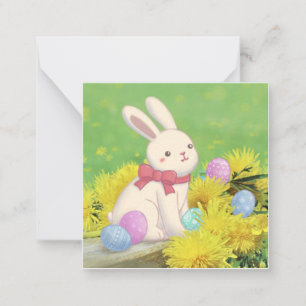 Carte De Correspondance Lapin de Pâques, Oeufs de Pâques & Fleurs Illustra