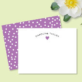 Carte De Correspondance Lavande Purple Coeur & Points mignon Fille