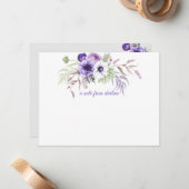Carte De Correspondance Lavande violette Aquarelle blanche Fleurs verdure (Devant/Arrière en situation)