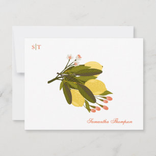 Carte De Correspondance Lemon Love Monogramme Nom Fleur Peinte à la main