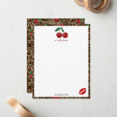 Carte De Correspondance Leopard Cheetah Animal Print Red Cherry Pattern (Devant/Arrière en situation)
