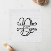 Carte De Correspondance Lettre monogramme D avec nom de famille (Devant/Arrière en situation)