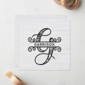 Carte De Correspondance Lettre monogramme G avec nom de famille (Devant/Arrière en situation)