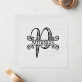 Carte De Correspondance Lettre monogramme P avec nom de famille (Devant/Arrière en situation)