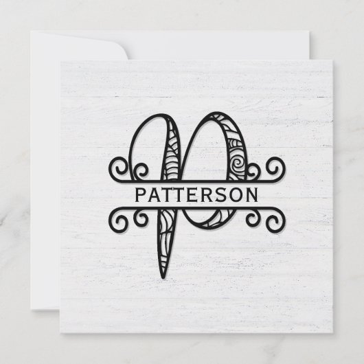 Carte De Correspondance Lettre monogramme P avec nom de famille (Devant)