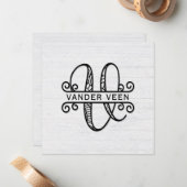 Carte De Correspondance Lettre monogramme V avec nom de famille (Devant/Arrière en situation)