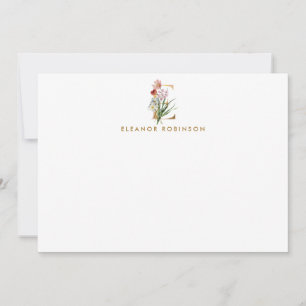 Carte De Correspondance LETTRE MONOGRAPHIQUE EN OR Floral E Personnalisée