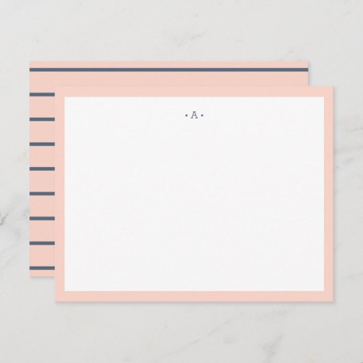 Carte De Correspondance Lettre simple monogramme Monogramme Bleu rayé (Devant / Derrière)