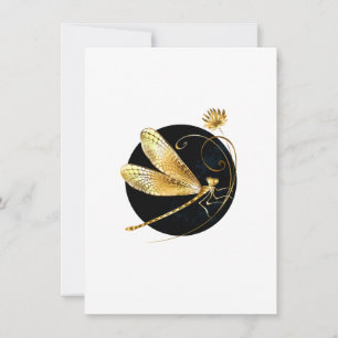 Carte De Correspondance libellule d'or en cercle noir