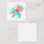 Carte De Correspondance Libellule rouge sur fond aquarelle (Devant / Derrière)